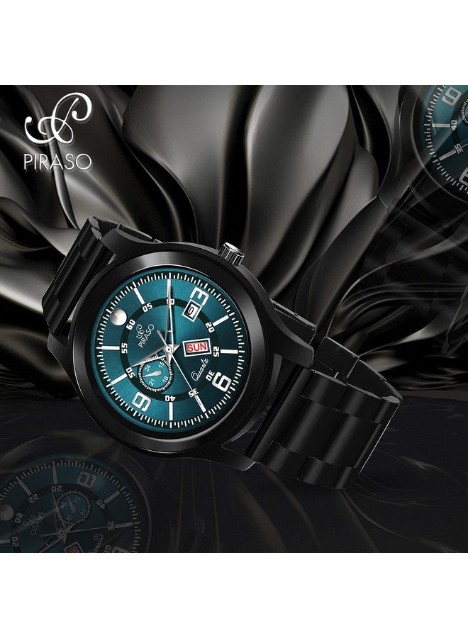 PIRASO Analog Day and Date Working Display Blue Dial & Black Chain Watch for Men & Boys - Image 4