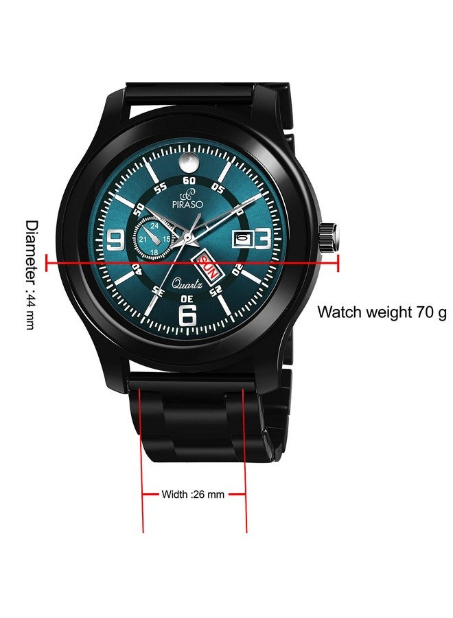 PIRASO Analog Day and Date Working Display Blue Dial & Black Chain Watch for Men & Boys - Image 5