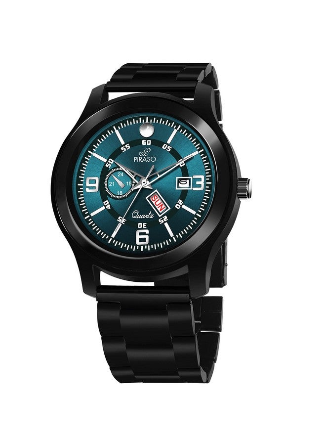 PIRASO Analog Day and Date Working Display Blue Dial & Black Chain Watch for Men & Boys - Image 3