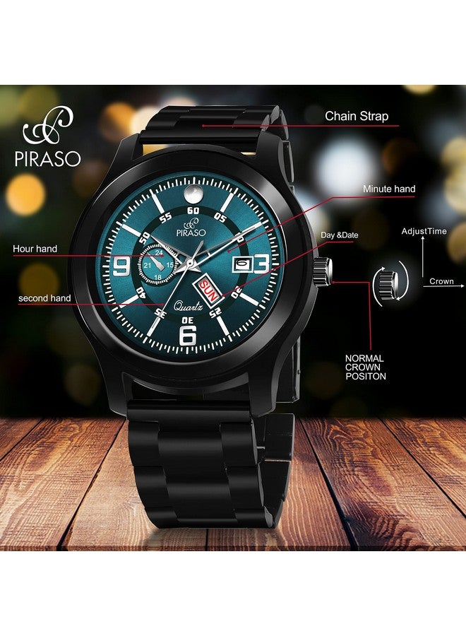 PIRASO Analog Day and Date Working Display Blue Dial & Black Chain Watch for Men & Boys - Image 2