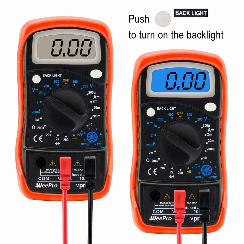 WeePro Vpro850L Digital Multimeter DC AC Voltmeter, Ohm Volt Amp Test Meter, Electric Tester Ohmmeter with Diode and Continuity Detector, Backlit Display and Insulated Rubber Case Kickstand - Image 2