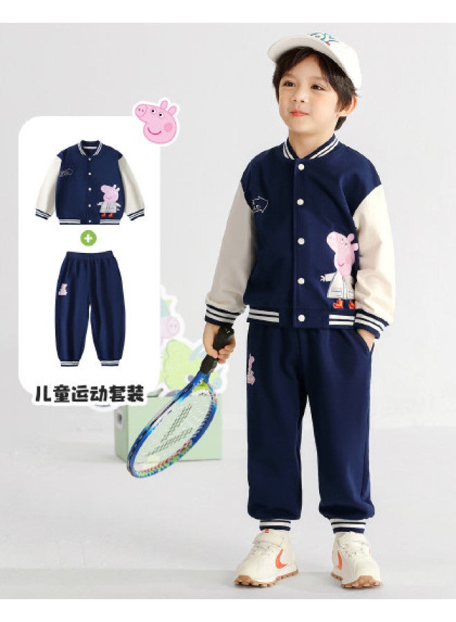 peppa Pig Spring Baseball Jacket & Pants Set - Trendy Unisex Kids Sportswear For Infants & Toddlers - Image 1