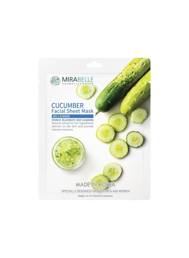 MIRABELLE Cucumber Facial Serum Sheet Mask | Soothes & Refreshes & Hydrates | (Pack of 1) 25ml - Image 1