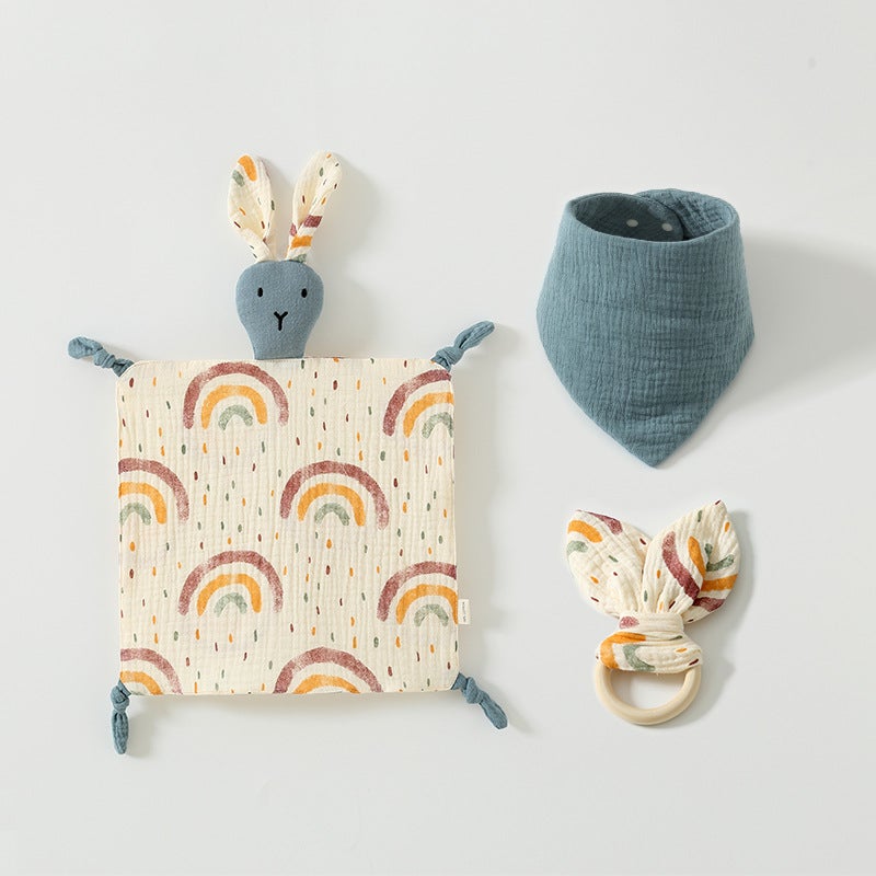 Pure Cotton Baby Sleeping Doll Set – 4-Layer Rabbit Towel & 6-Layer Triangle Ring - Image 1