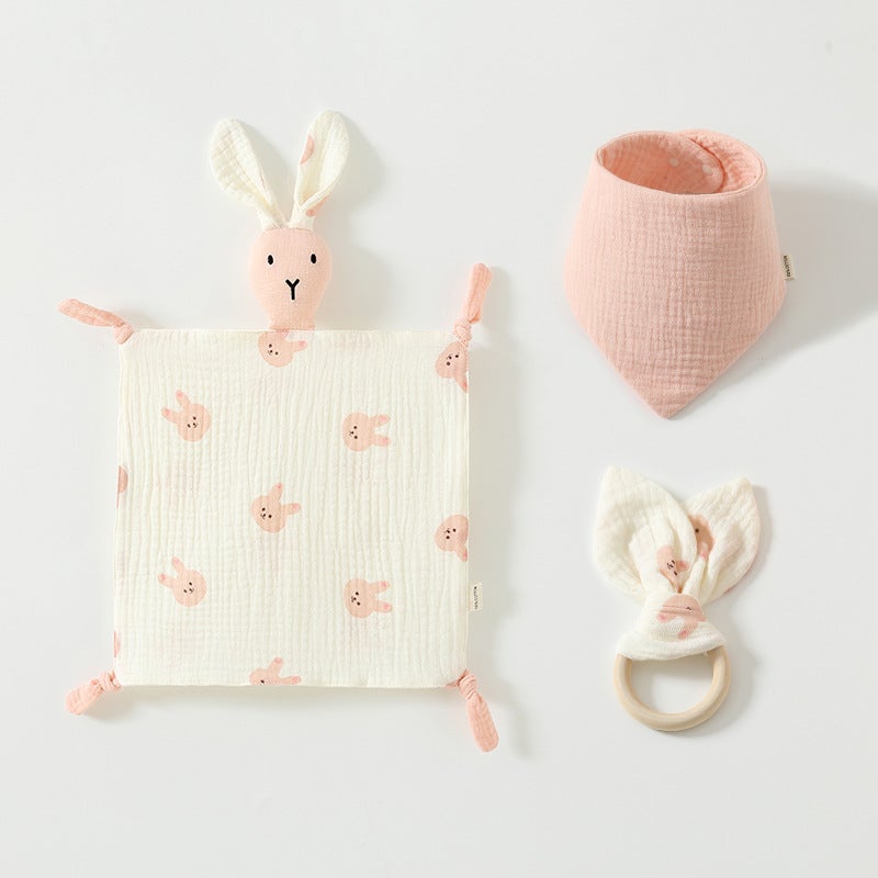 Pure Cotton Baby Sleeping Doll Set – 4-Layer Rabbit Towel & 6-Layer Triangle Ring - Image 3