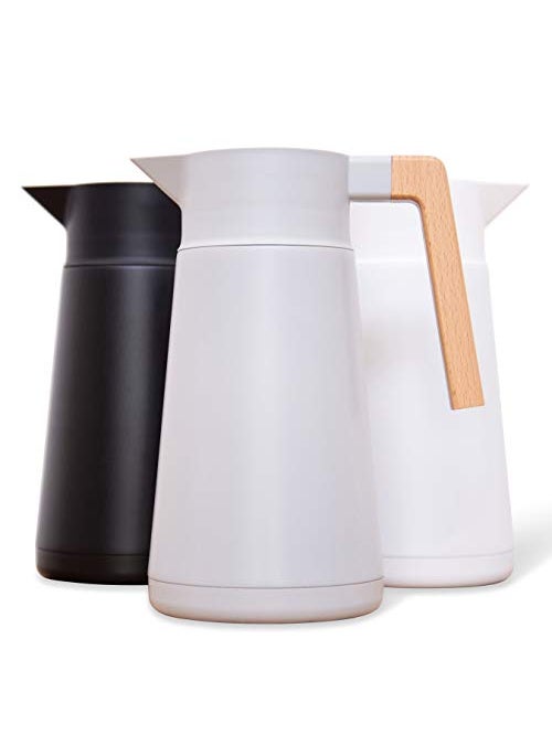 HASTINGS COLLECTIVE Hastings Collective Thermal Coffee Carafe 68 Oz  Large Stainless Steel Insulated Carafe  2 Liter Double Walled Vacuum Thermos Coffee and Beverage Dispenser with Tea Infuser and Strainer Gray 