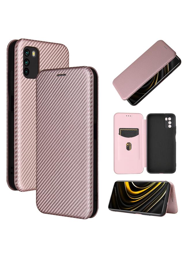 Case For Xiaomi Poco M3 Carbon Fiber Texture Horizontal Flip TPU + PC + PU Leather Case with Card Slot