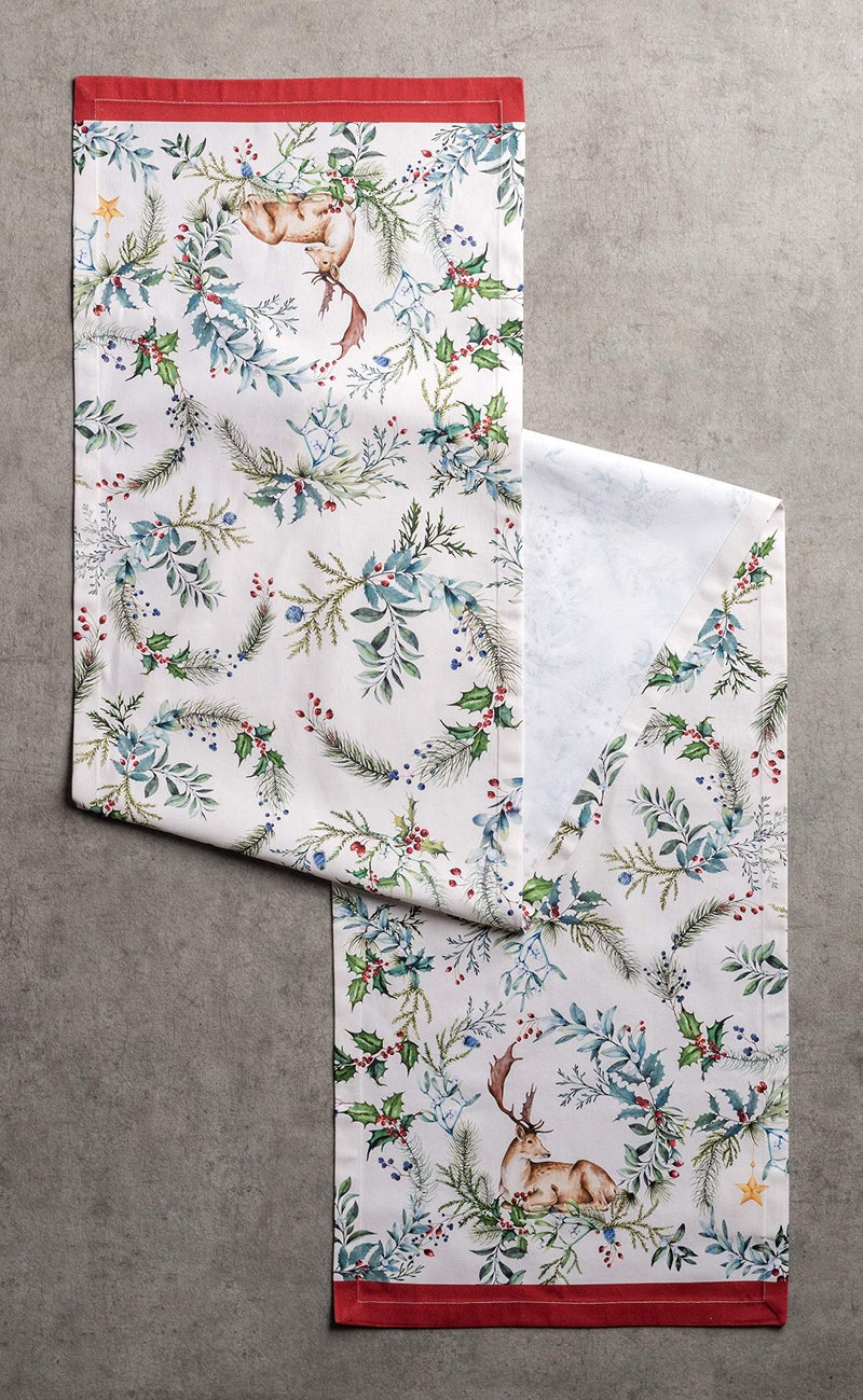 Maison d' Hermine Tablerunner 100% Cotton Table Runner Decorative Table Runners  Home  Wedding  Restaurant  Buffet  Holly Time (Single Layer) -Thanksgiving/Christmas(14.50""x108"") - Image 2