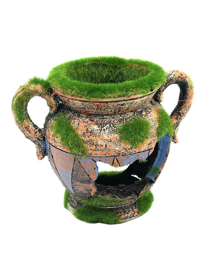 NIBEMINENT Artificial Moss Flower Pot Shaped Aquarium Ornament Green/Blue/Brown 15x10x15cm - Image 1