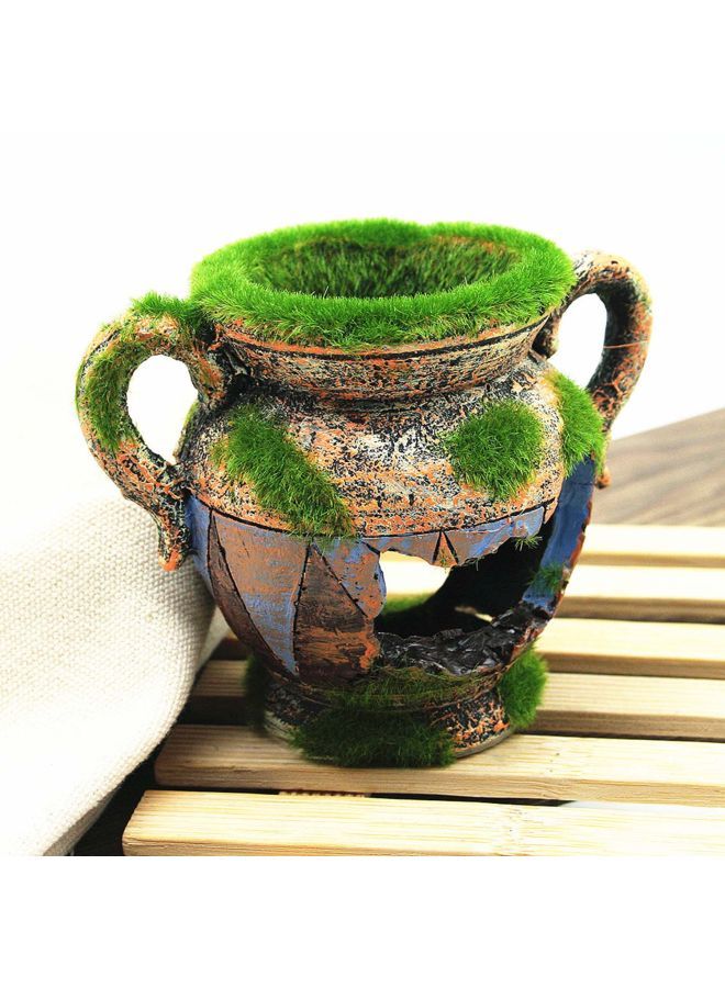 NIBEMINENT Artificial Moss Flower Pot Shaped Aquarium Ornament Green/Blue/Brown 15x10x15cm - Image 3