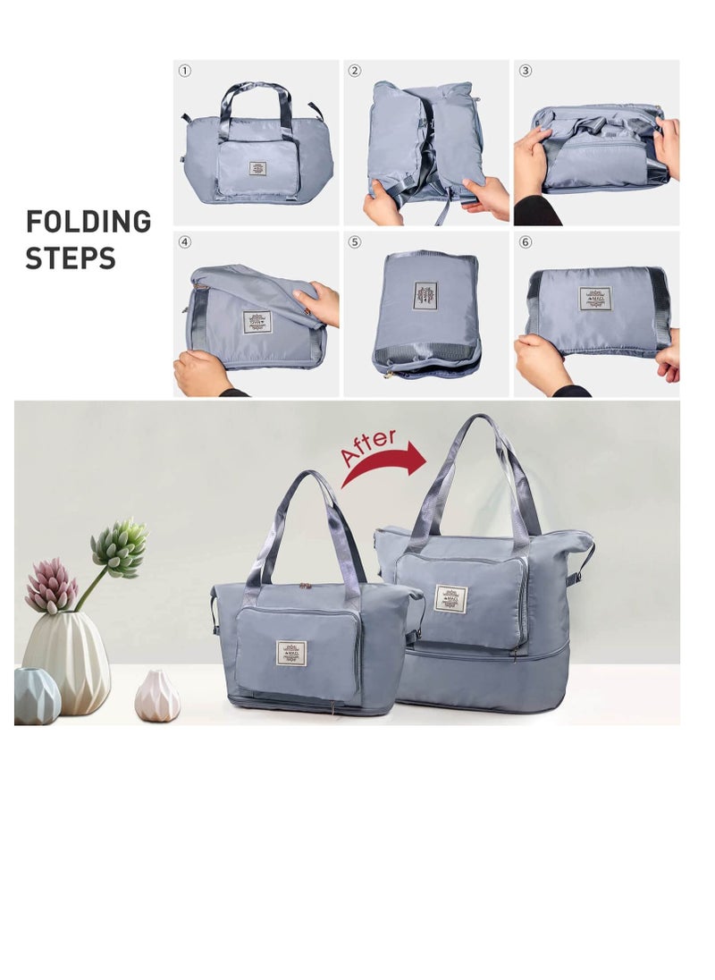 KASTWAVE - Large Capacity Folding Travel Bag, Dry and Wet Separation Multifunctional Sports Shoulder Bag, Portable Travel Lightweight Waterproof Oxford Duffel Fabric Bag, Luggage Bag for Sports, Gym, Vacation - Image 1