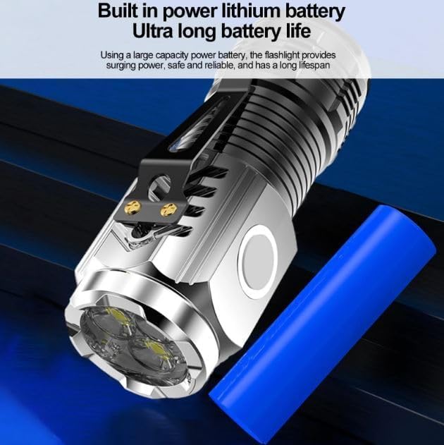STAR WORK Pocket Flash Ligh High Lumens with USB Cable LED Handy TorchPocket Flash LightRechargeable Flashlight Torch Lamp for Camping Traveling Black and White - Image 2