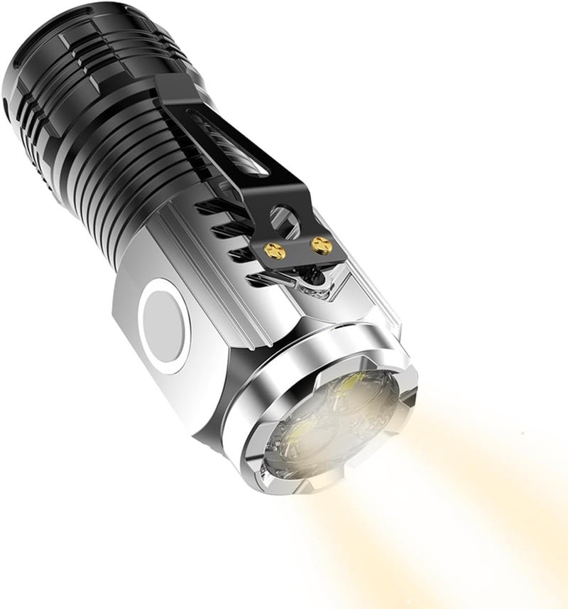 STAR WORK Pocket Flash Ligh High Lumens with USB Cable LED Handy TorchPocket Flash LightRechargeable Flashlight Torch Lamp for Camping Traveling Black and White - Image 1