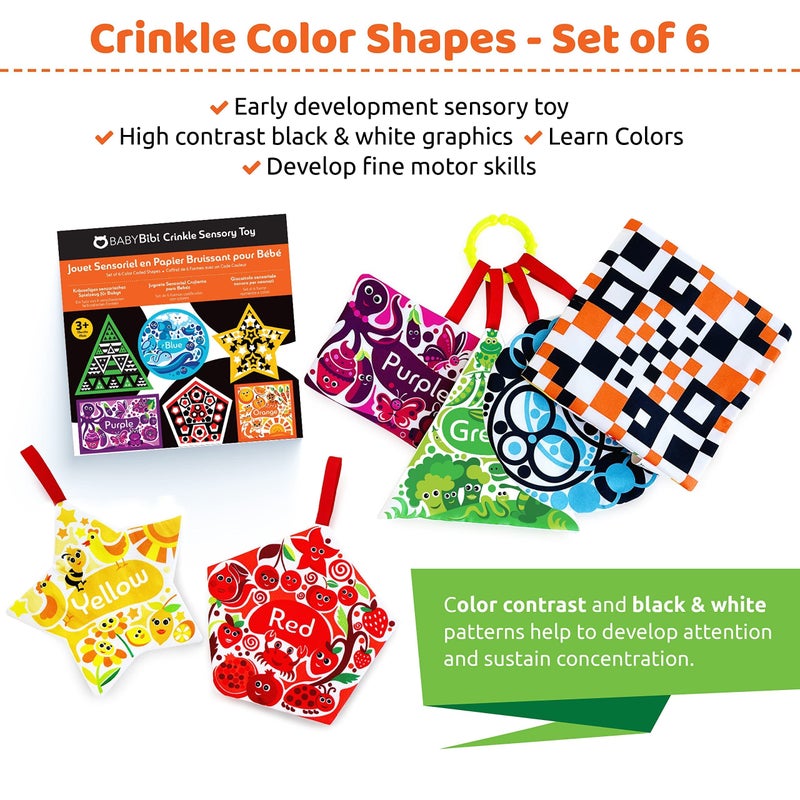 BabyBibi High Contrast Crinkle Paper Shapes - Baby Sensory Toys for Visual Development, Tummy Time - Crib, Stroller & Car Seat Crinkle Toys for Babies & Infants 3 Months+ - Image 3