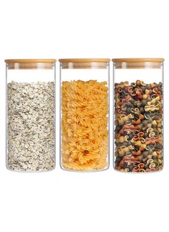 Mash 1000ml Round Glass Jar with Bamboo Lid, Kitchen Food Storage Containers Airtight Lids Cereals Canisters Jars for Pasta Spaghetti Tea Coffee Beans Candy Cookies Snacks Spice Multiuse  - Image 1