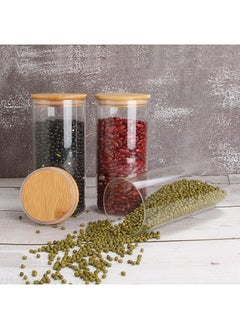 Mash 1000ml Round Glass Jar with Bamboo Lid, Kitchen Food Storage Containers Airtight Lids Cereals Canisters Jars for Pasta Spaghetti Tea Coffee Beans Candy Cookies Snacks Spice Multiuse  - Image 3