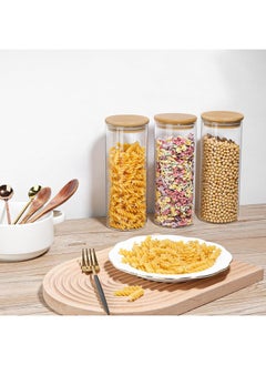 Mash 1000ml Round Glass Jar with Bamboo Lid, Kitchen Food Storage Containers Airtight Lids Cereals Canisters Jars for Pasta Spaghetti Tea Coffee Beans Candy Cookies Snacks Spice Multiuse  - Image 2