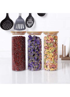 Mash 1000ml Round Glass Jar with Bamboo Lid, Kitchen Food Storage Containers Airtight Lids Cereals Canisters Jars for Pasta Spaghetti Tea Coffee Beans Candy Cookies Snacks Spice Multiuse  - Image 4