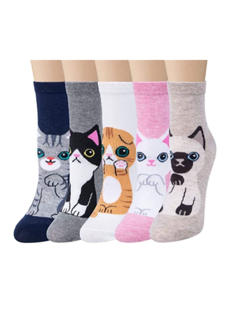 سيوسي 5 أزواج من الحيوانات لطيف القط نمط السيدات الجوارب مضحك بارد فن الرسم القطن الجوارب - Image 1