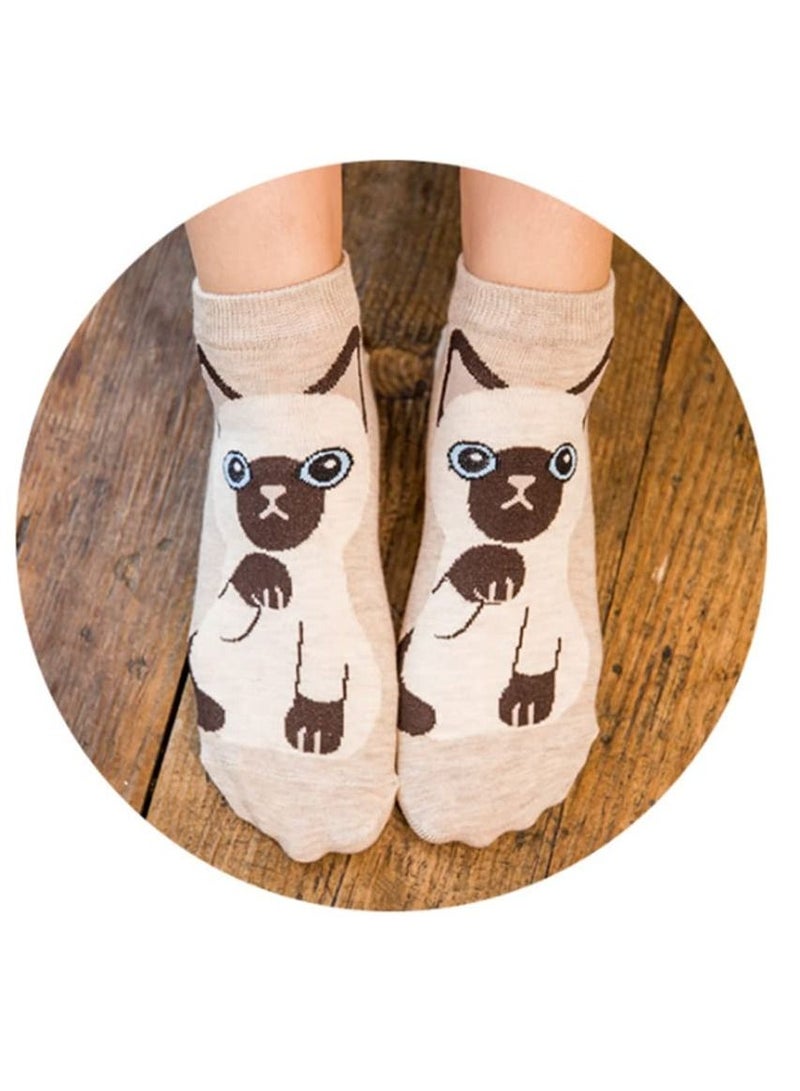 سيوسي 5 أزواج من الحيوانات لطيف القط نمط السيدات الجوارب مضحك بارد فن الرسم القطن الجوارب - Image 5