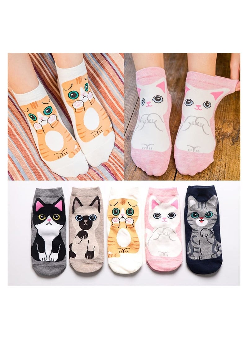 سيوسي 5 أزواج من الحيوانات لطيف القط نمط السيدات الجوارب مضحك بارد فن الرسم القطن الجوارب - Image 2