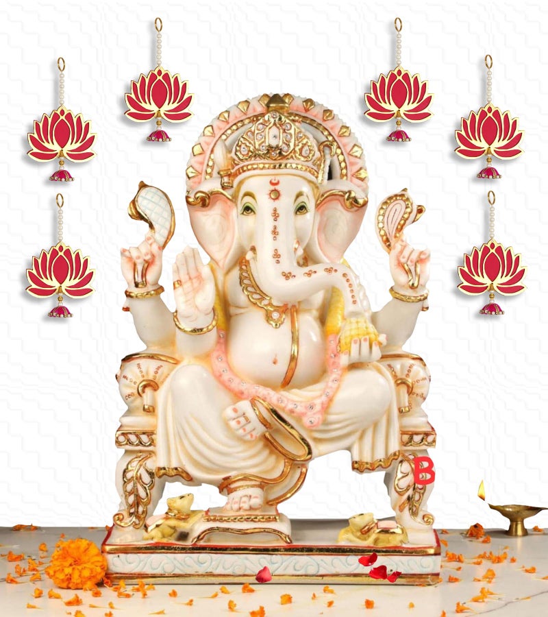 BENAVJI Presents Handmade MDF Wood Lotus Hangings Jhumki Style for Diwali Home Decor Temples Mandir Pooja Rooms All Festival Decorations Red Color Lotus Pack of 6 - Image 3