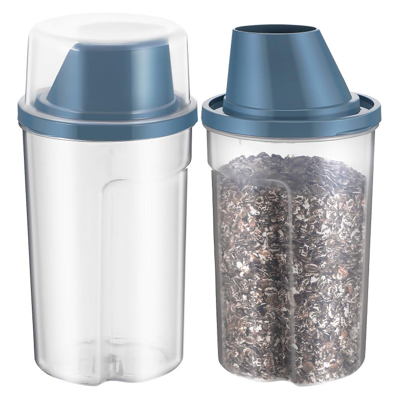 2Pcs Gray Blue Airtight Pet Food Storage Container 1000ml For Dog Cat Travel - Image 2