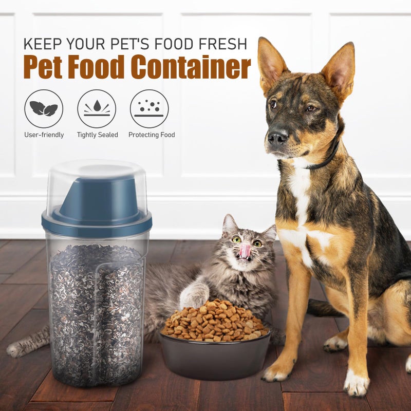 2Pcs Gray Blue Airtight Pet Food Storage Container 1000ml For Dog Cat Travel - Image 4