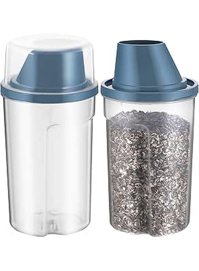2Pcs Gray Blue Airtight Pet Food Storage Container 1000ml For Dog Cat Travel - Image 1