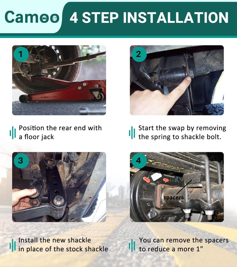 Camoo 2-3" Suspension Rear Drop Lowering Shackles kit Leaf Spring Drop Shackle Kit Compatible with Chevy Silverado GMC Sierra 1500 C1500 K1500 Dodge Ram Replaces 6400 410520 - Image 5