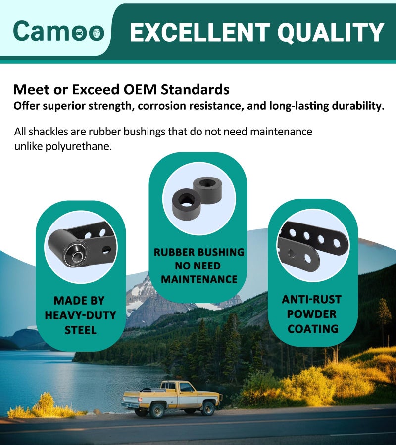 Camoo 2-3" Suspension Rear Drop Lowering Shackles kit Leaf Spring Drop Shackle Kit Compatible with Chevy Silverado GMC Sierra 1500 C1500 K1500 Dodge Ram Replaces 6400 410520 - Image 3