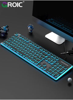 GROIC لوحة مفاتيح ألعاب RGB سوداء، مفاتيح هادئة مريحة مع تأثيرات إضاءة LED RGB، مقاومة للانسكاب، مفاتيح وسائط مخصصة، متوافقة مع Windows 10/8.1/8/7  - Image 1