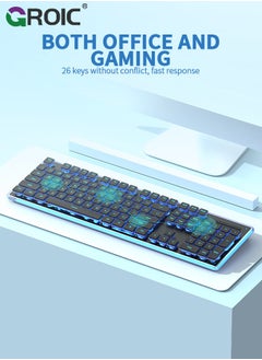 GROIC لوحة مفاتيح ألعاب RGB سوداء، مفاتيح هادئة مريحة مع تأثيرات إضاءة LED RGB، مقاومة للانسكاب، مفاتيح وسائط مخصصة، متوافقة مع Windows 10/8.1/8/7  - Image 3