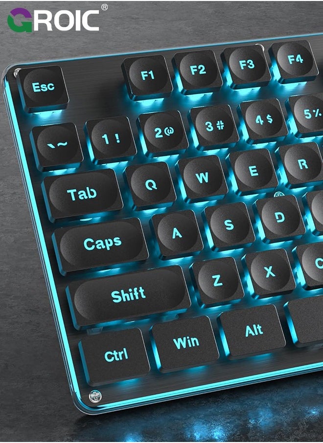 GROIC - لوحة مفاتيح ألعاب RGB سوداء، مفاتيح هادئة مريحة مع تأثيرات إضاءة LED RGB، مقاومة للانسكاب، مفاتيح وسائط مخصصة، متوافقة مع Windows 10/8.1/8/7 - Image 1