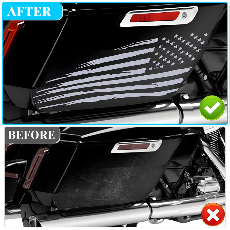 Alicatong Fits 2014-2023 Harley Davidson Touring American Flag Saddle Bag Side Decals Exterior SaddleBag Vinyl Cover Accessories Silver - Image 3