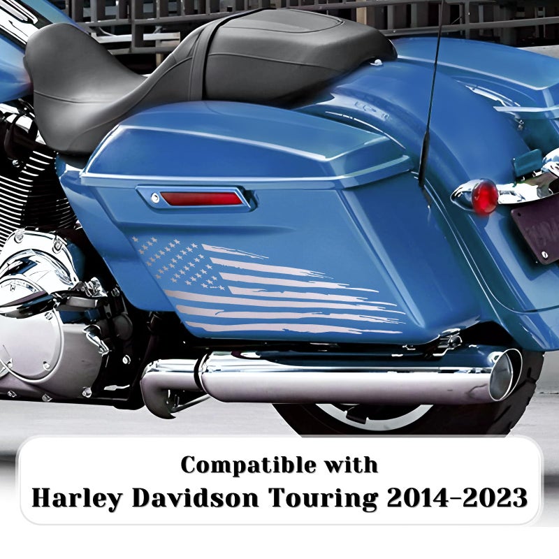 Alicatong Fits 2014-2023 Harley Davidson Touring American Flag Saddle Bag Side Decals Exterior SaddleBag Vinyl Cover Accessories Silver - Image 2