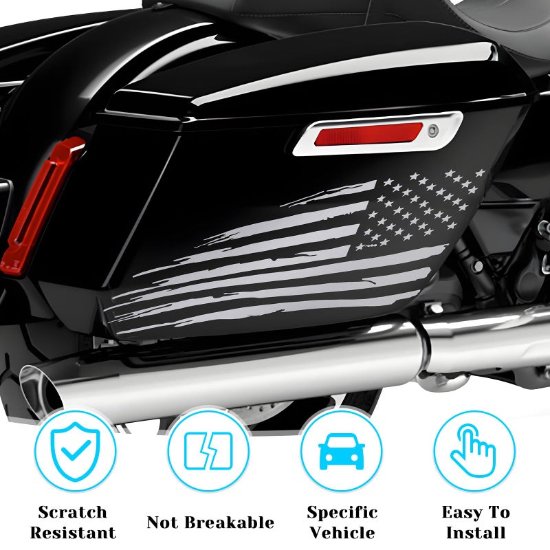 Alicatong Fits 2014-2023 Harley Davidson Touring American Flag Saddle Bag Side Decals Exterior SaddleBag Vinyl Cover Accessories Silver - Image 4