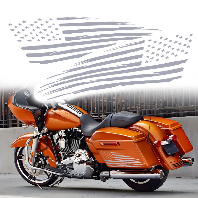 Alicatong Fits 2014-2023 Harley Davidson Touring American Flag Saddle Bag Side Decals Exterior SaddleBag Vinyl Cover Accessories Silver - Image 5