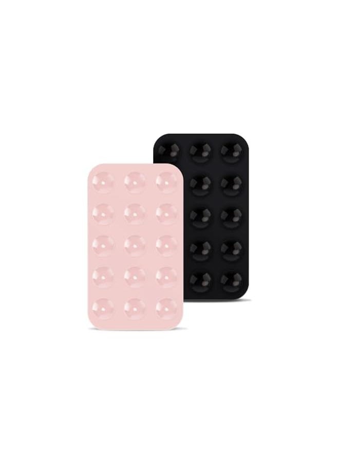 erorex 2 Pack Silicone Suction Phone Case, Double Sided Suction Cup, Anti-Slip Hands-Free Mobile Accessory Holder, Suitable for Videos and Selfies (Black, Light Pink)  - Image 1
