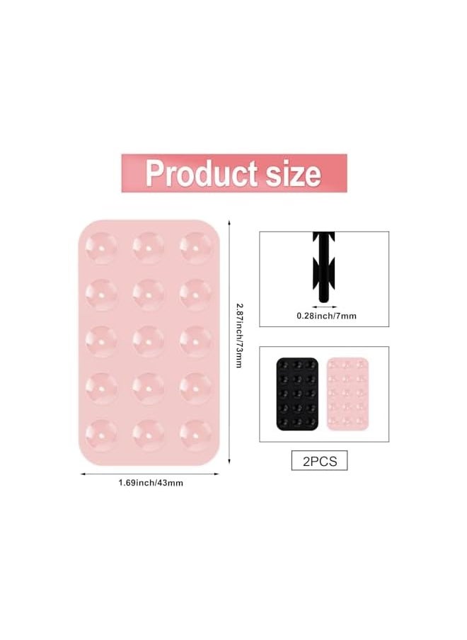 erorex 2 Pack Silicone Suction Phone Case, Double Sided Suction Cup, Anti-Slip Hands-Free Mobile Accessory Holder, Suitable for Videos and Selfies (Black, Light Pink)  - Image 2