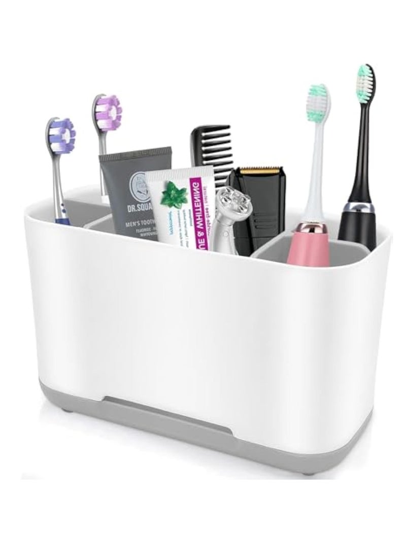 Arabest حامل فرشاة الأسنان ومعجون الأسنان، حامل فرشاة الأسنان من الخيزران مع تصريف، منظم كبير لفرشاة الأسنان الكهربائية ومعجون الأسنان لحمام الفانيتي، الحوض، السطح (رمادي) - Image 1