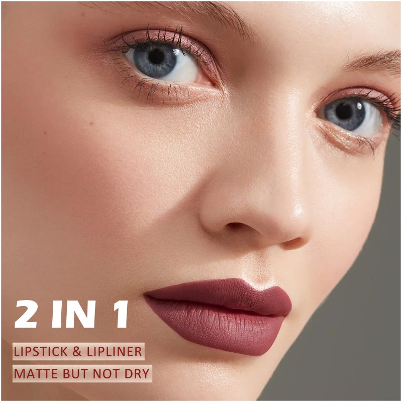 Boobeen 2 Pcs Lip Liner and Lipstick Set, Ultra-Long-Lasting Nude Matte LipLiner High Pigmented Soft Creamy Lipstick Waterproof Lip Color, Lip Makeup Gift Kit for Women - Image 4