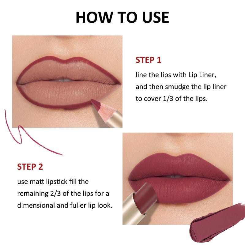 Boobeen 2 Pcs Lip Liner and Lipstick Set, Ultra-Long-Lasting Nude Matte LipLiner High Pigmented Soft Creamy Lipstick Waterproof Lip Color, Lip Makeup Gift Kit for Women - Image 5