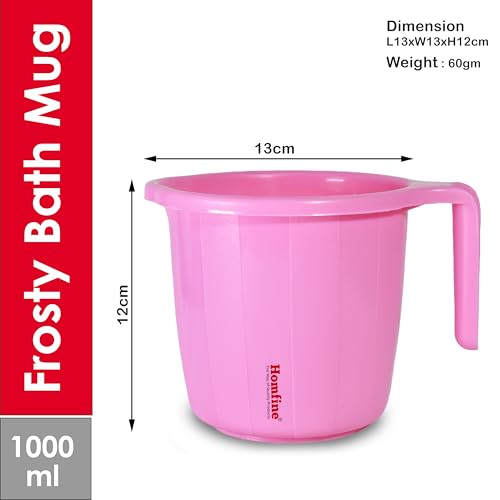 Homfine Combo Set of 2Pcs 1000ml Frosty Bath Mug for Multipurpose Use in Home, Kitchen (Plastic) (Pink) - Image 2