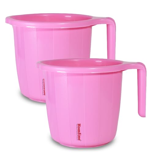 Homfine Combo Set of 2Pcs 1000ml Frosty Bath Mug for Multipurpose Use in Home, Kitchen (Plastic) (Pink) - Image 1