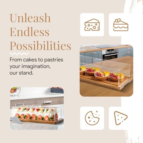 HOMESPHERE Cake Display with Lid – Acacia Wood Dessert Stand & Wooden Charcuterie Board with Lid for Loaf Cakes, Bread, Pastries, Cheese, Large Rectangle Wood Tray Platter & Acrylic Cover, 15 x 6.25” - Image 5