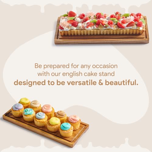 HOMESPHERE Cake Display with Lid – Acacia Wood Dessert Stand & Wooden Charcuterie Board with Lid for Loaf Cakes, Bread, Pastries, Cheese, Large Rectangle Wood Tray Platter & Acrylic Cover, 15 x 6.25” - Image 2
