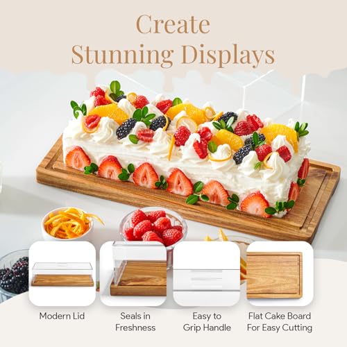HOMESPHERE Cake Display with Lid – Acacia Wood Dessert Stand & Wooden Charcuterie Board with Lid for Loaf Cakes, Bread, Pastries, Cheese, Large Rectangle Wood Tray Platter & Acrylic Cover, 15 x 6.25” - Image 4