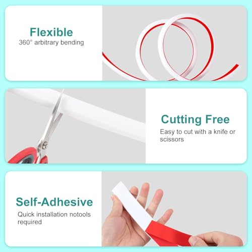 Delzon 2M Wet Room Floor Barrier, Self-Adhesive Shower Water Barrier, PVC Trim Shower Threshold Sealing Strip Shower Water Barrier for Bathroom, Kitchen (White) - Image 3