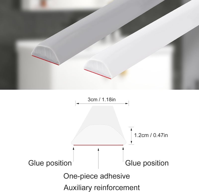 Delzon 2M Wet Room Floor Barrier, Self-Adhesive Shower Water Barrier, PVC Trim Shower Threshold Sealing Strip Shower Water Barrier for Bathroom, Kitchen (White) - Image 2